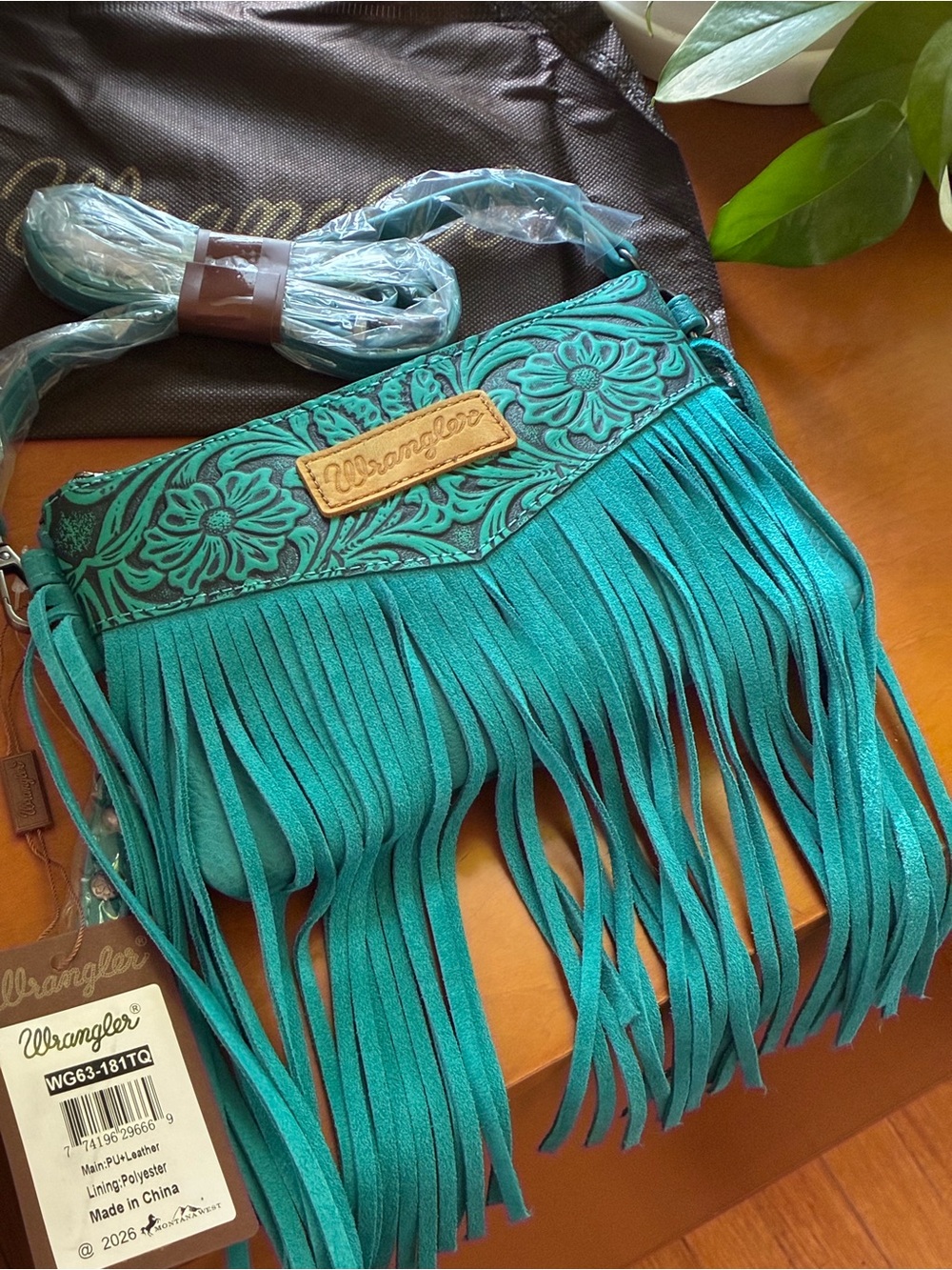 Wrangler Teal Floral Fringe Crossbody and Wristlet - Picture 2 of 4